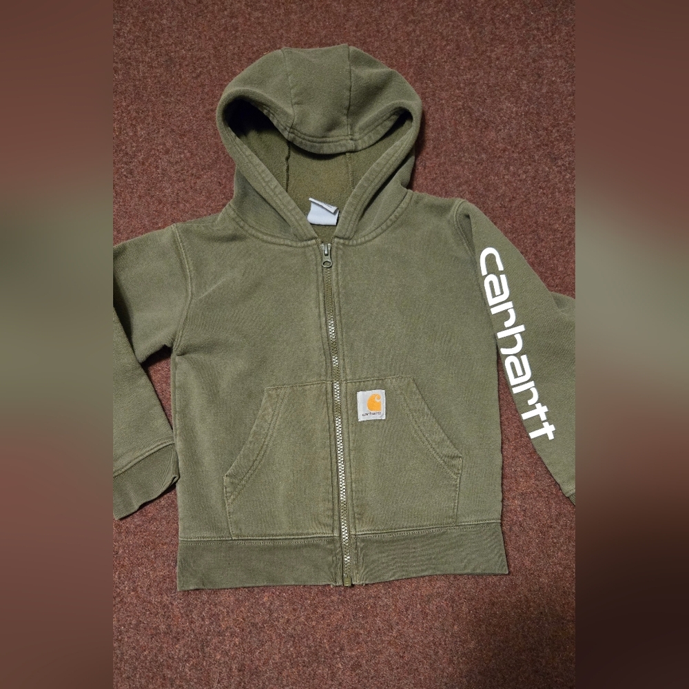Boy's Carhartt Hoodie Olive Grwen Size 6 Used And Faded